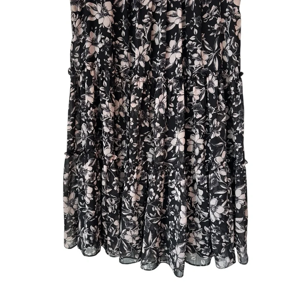 Taylor Black Midi Dress with Cream Floral Print, 10